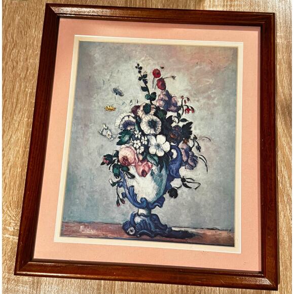 Vintage Floral Still Life Framed Art Print • Pastel Flowers in Urn • Pink Mat - Picture 2 of 7